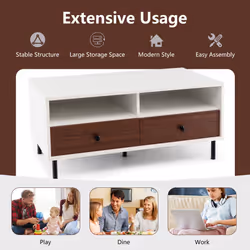 Coffee Table Rectangular Sofa Side Table W/2 Drawers & 2 Storage Shelf
