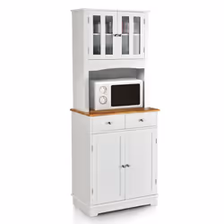 Tall Pantry Cabinet Kitchen Storage w/ Shelves 2 Drawers & Counter Top