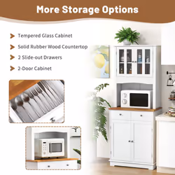 Tall Pantry Cabinet Kitchen Storage w/ Shelves 2 Drawers & Counter Top