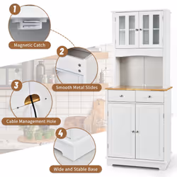 Tall Pantry Cabinet Kitchen Storage w/ Shelves 2 Drawers & Counter Top