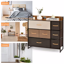 Dresser Storage 3-Tier Organizer Tower w/ 7 Drawers & Wooden Top Chest