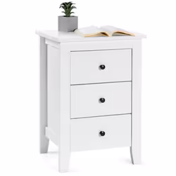 3 Drawers Bedside Table Wooden Nightstand Multi-Functional End Table