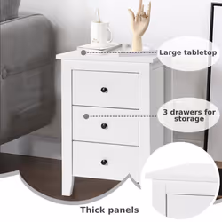 3 Drawers Bedside Table Wooden Nightstand Multi-Functional End Table