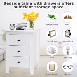 3 Drawers Bedside Table Wooden Nightstand Multi-Functional End Table