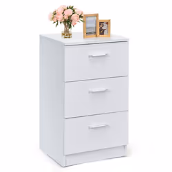 Bedside Cabinet 3 Drawers Easy Assembly for Bedroom Study Room White