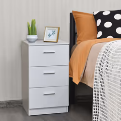 Bedside Cabinet 3 Drawers Easy Assembly for Bedroom Study Room White