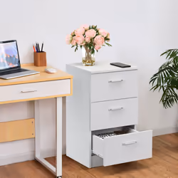 Bedside Cabinet 3 Drawers Easy Assembly for Bedroom Study Room White