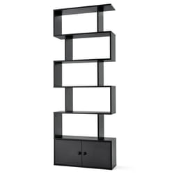 S-Shaped 5-tier Bookcase with Double Doors Cabinet & Open Display Rack