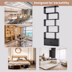 S-Shaped 5-tier Bookcase with Double Doors Cabinet & Open Display Rack