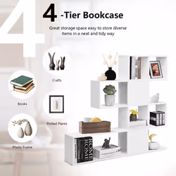 Wooden 4-Tier Bookshelf Ladder Style Freestanding Display Room Divider