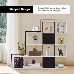 Wooden 4-Tier Bookshelf Ladder Style Freestanding Display Room Divider