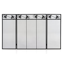 3-Panel Folding Fireplace Screen w/Metal Mesh Heat-Resistant Freestand