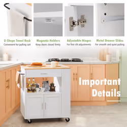 Rolling Kitchen Serving Trolley w/3 Spice Racks & 2-Door Large Cabinet