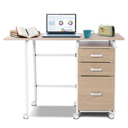 Folding Computer Desk Wheeled Home Office Furniture w/ 3 Drawers
