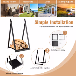 Decorative Firewood Log Rack w/ Stable Triangular Structure Heavy Duty