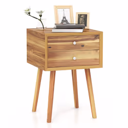 Bedside Table w/ 2 Storage Drawers Legs Solid Wood Night Stand Cabinet