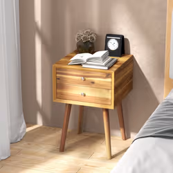 Bedside Table w/ 2 Storage Drawers Legs Solid Wood Night Stand Cabinet