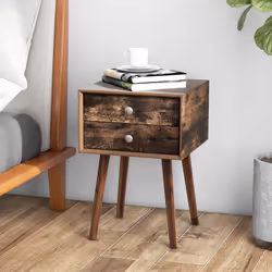 Bedside Table w/ 2 Storage Drawers Legs Solid Wood Night Stand Cabinet