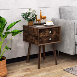 Bedside Table w/ 2 Storage Drawers Legs Solid Wood Night Stand Cabinet