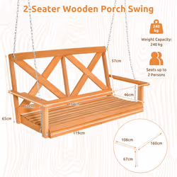 2-Person Hanging Swing Chair Wood Garden Swing Bench Adjustable Chains