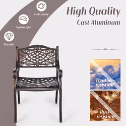 Set of 2 Outdoor Patio Dining Chair Aluminium Bistro Chair w/ Armrests