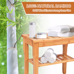 Bamboo Shower Bench Seat Waterproof Spa Chair Seat with Storage Shelf