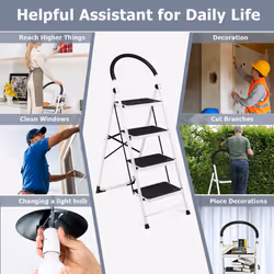 4-Step Ladder Folding Step Stool Portable Steel Ladder with Handgrip