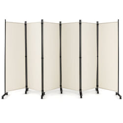 6-Panel Folding Room Divider Rolling Privacy Screen w/ Lockable Wheels