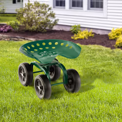 Rolling Garden Workseat Adjustable Garden Stool Cart w/ Swivel Seat