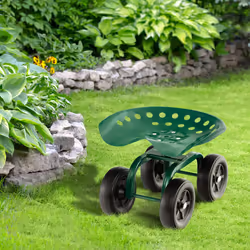 Rolling Garden Workseat Adjustable Garden Stool Cart w/ Swivel Seat