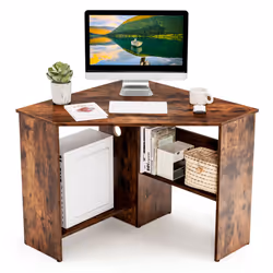 90° Corner Desk Computer Desk Triangular Office Workstation w/ Shelves