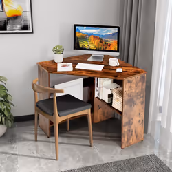 90Â° Corner Desk Computer Desk Triangular Office Workstation w/ Shelves