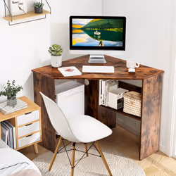 90Â° Corner Desk Computer Desk Triangular Office Workstation w/ Shelves