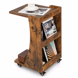C-Shaped Mobile Snack Coffee Table Compact End Table w/ on Wheels