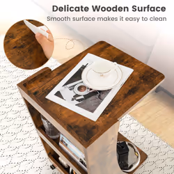 C-Shaped Mobile Snack Coffee Table Compact End Table w/ on Wheels
