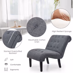 Armless Accent Chair Modern Leisure Chair w/ Solid Wood Legs