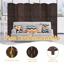 271 x 180cm 6-Panel Room Divider Folding Privacy Screen Metal Hinge