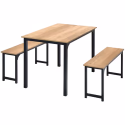 3-Piece Dining Table Set with 2 Benches Space-Saving Dining Furniture