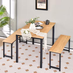 3-Piece Dining Table Set with 2 Benches Space-Saving Dining Furniture