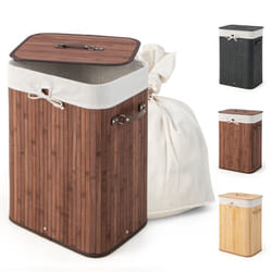 72L Bamboo Laundry Basket Laundry Hamper w/ Lid & Removable Liner Bag