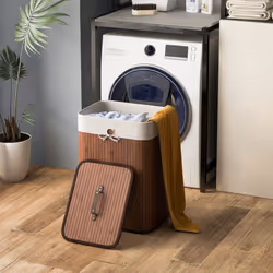 72L Bamboo Laundry Basket Laundry Hamper w/ Lid & Removable Liner Bag