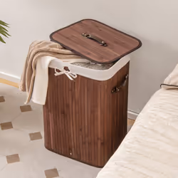 72L Bamboo Laundry Basket Laundry Hamper w/ Lid & Removable Liner Bag