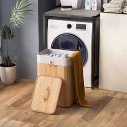 72L Bamboo Laundry Basket Laundry Hamper w/ Lid & Removable Liner Bag