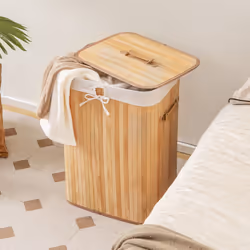 72L Bamboo Laundry Basket Laundry Hamper w/ Lid & Removable Liner Bag