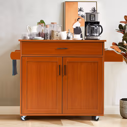 Kitchen Island Cart Rolling Storage Trolley Cart w/ Lockable Casters