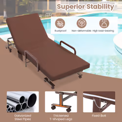 Folding Single Sofa Bed with Mattress Adjustable Portable Sleeper Bed W/ Wheels