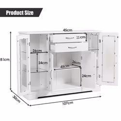 3-Tier Buffet Cabinet Sideboard w/Glass Doors &2 Drawer Elegant Design