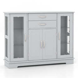 3-Tier Buffet Cabinet Sideboard w/Glass Doors &2 Drawer Elegant Design