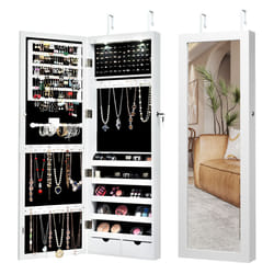 Mirrored Jewelry Cabinet w/Full Length Mirror Lights Wall/Door Mounted