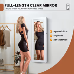 Mirrored Jewelry Cabinet w/Full Length Mirror Lights Wall/Door Mounted